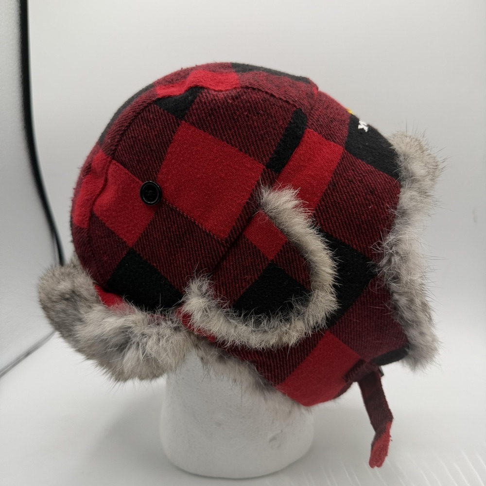 Yukon Tracks Trapper Hat Mens Large Red Black Plaid Rabbit Fur Winter Outdoor - Picture 6 of 14